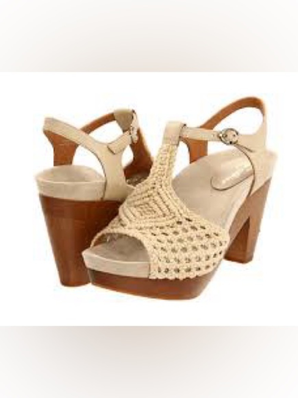 Women’s Vintage Cream Crochet T-Strap Platform Sandals